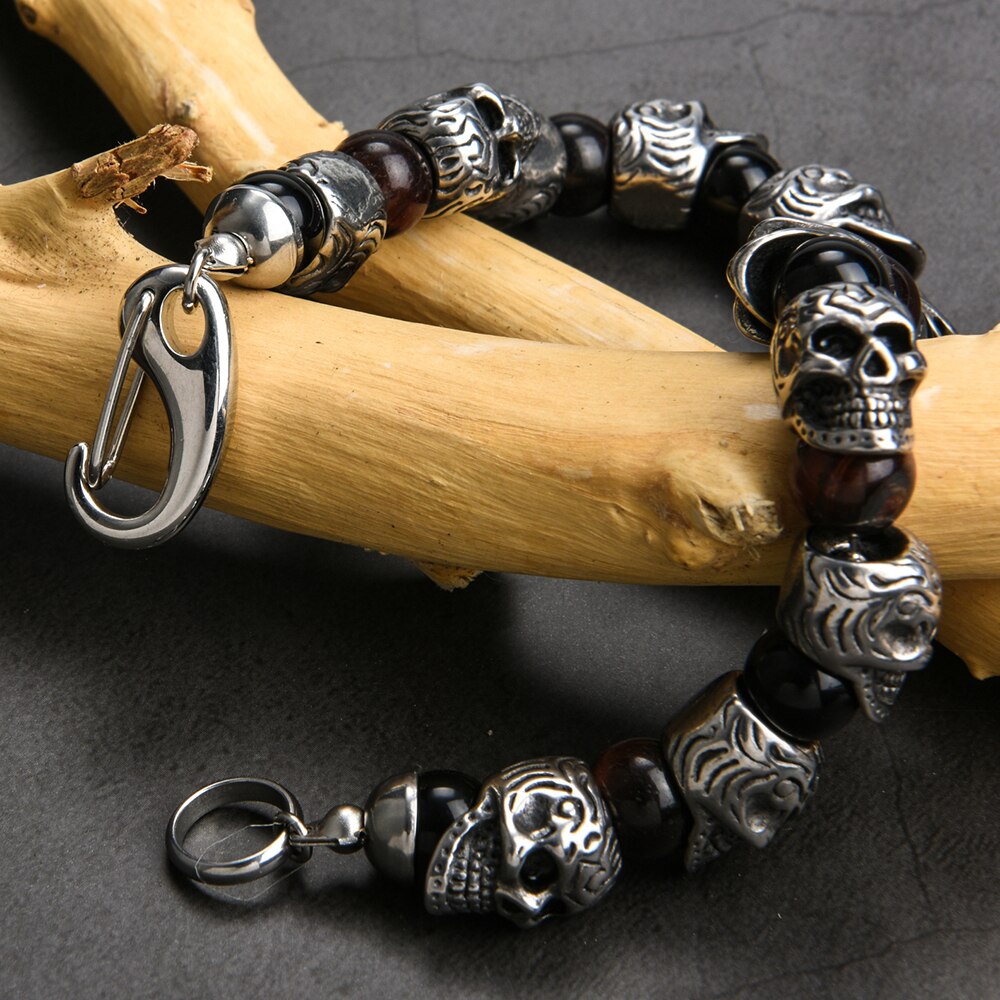 Vintage Stainless Steel Skull Beads Bracelet