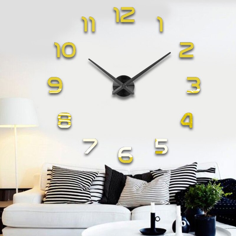 3D big size wall clock mirror sticker