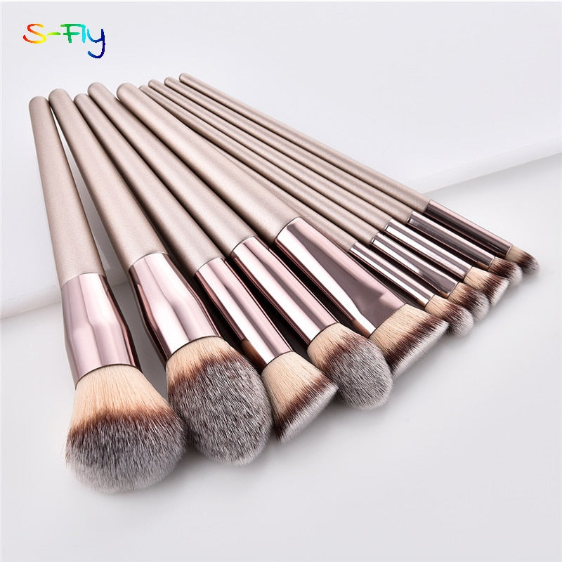 Beauty 4 to 10pieces Champagne makeup brushes set