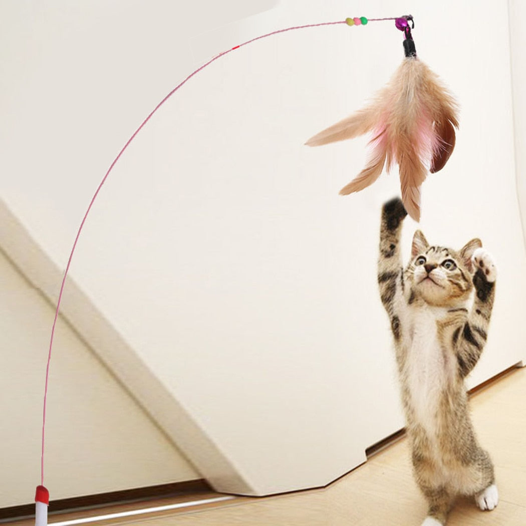 1 piece Cat Toy Stick Feather Wand With Bell Mouse Cage