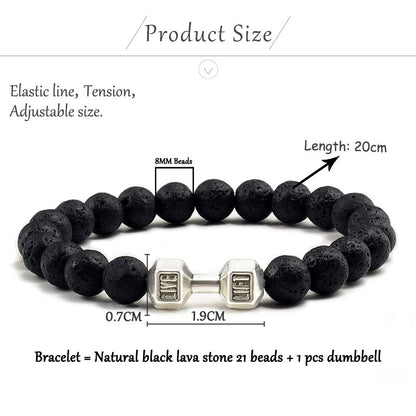 Natural Black Volcanic Lava Stone Dumbbell Bracelet black Matte Beads