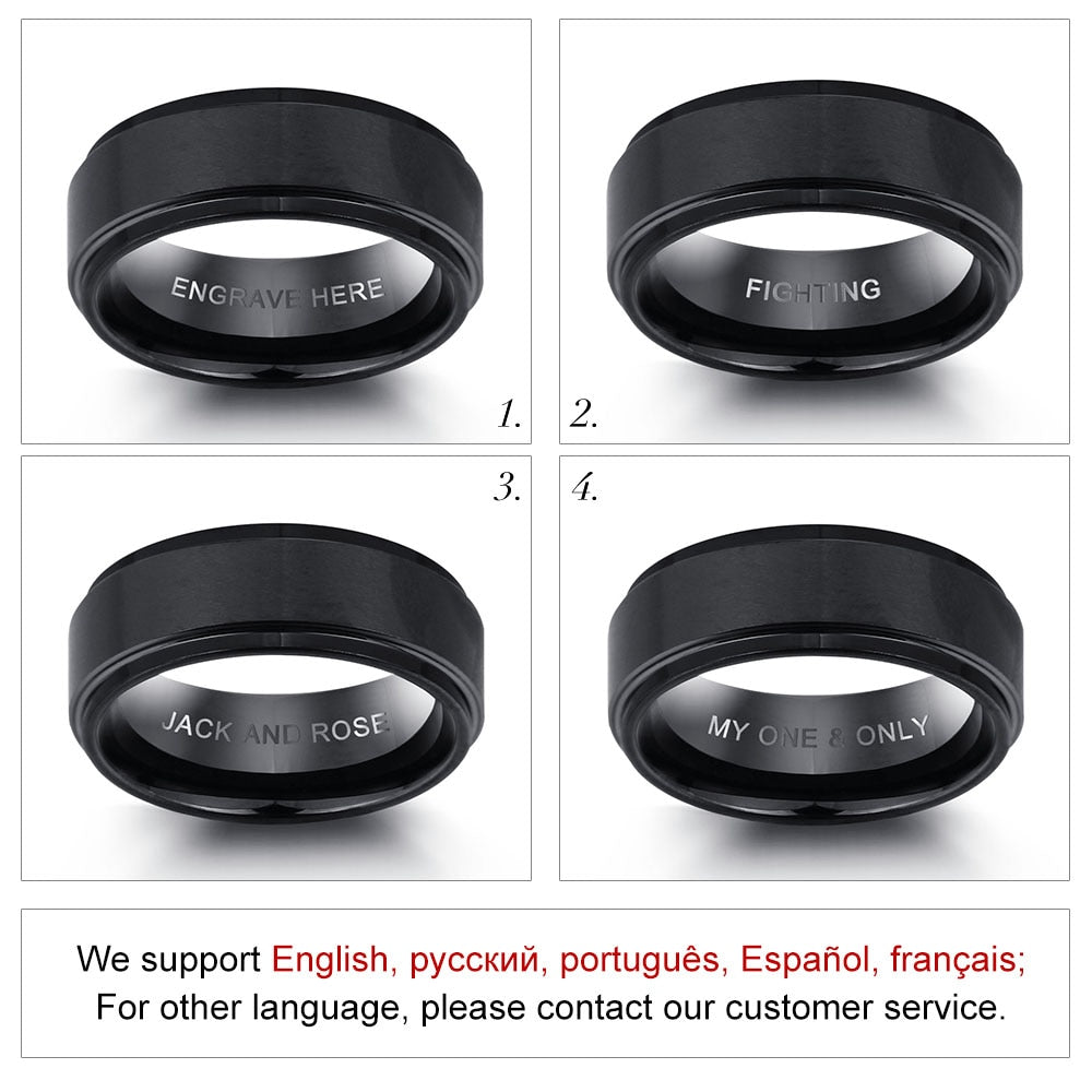 Personalized Engrave Name Rings for Men Black Stainless Steel Ring
