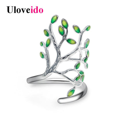 Brass Spring Green Tree Rings For Women Gold Ring
