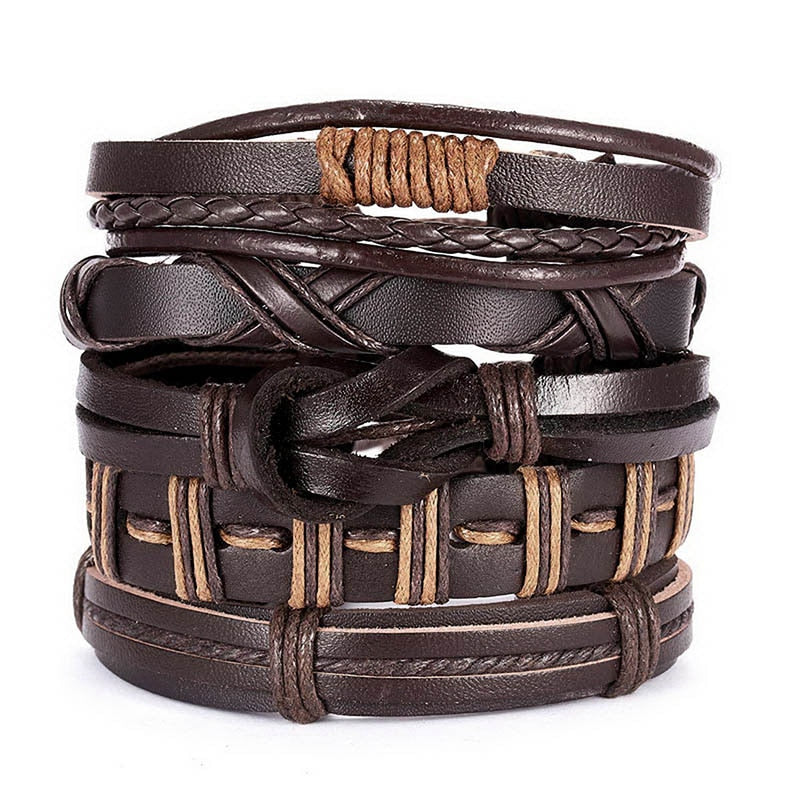 Men Bracelets Vintage Multilayer Leather Braid Bracelets Bangles