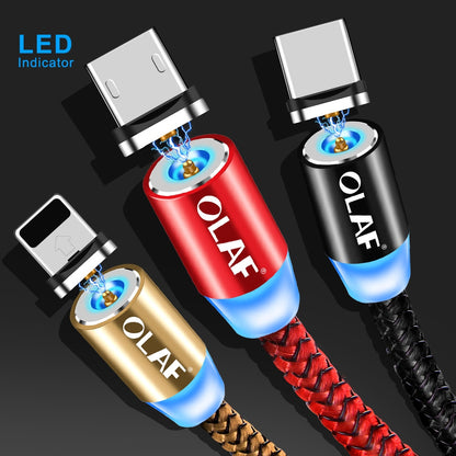 Magnetic Cable Braided LED Type C Micro USB magnetic usb charging cable