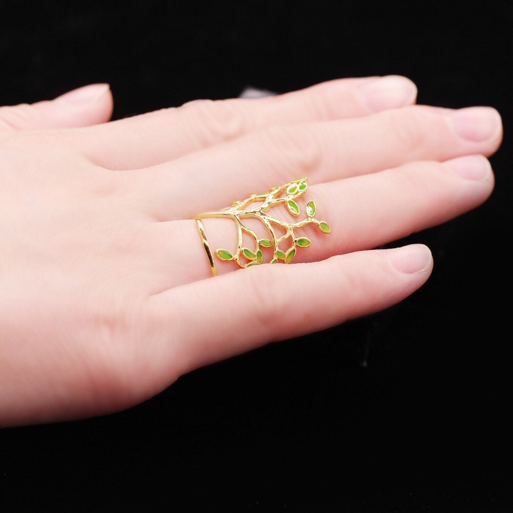 Brass Spring Green Tree Rings For Women Gold Ring