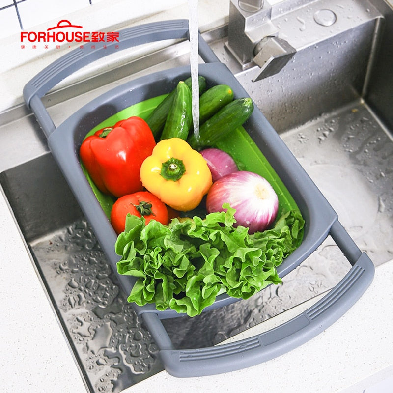 Silicone Telescopic Folding Drain Basket Colander Strainer