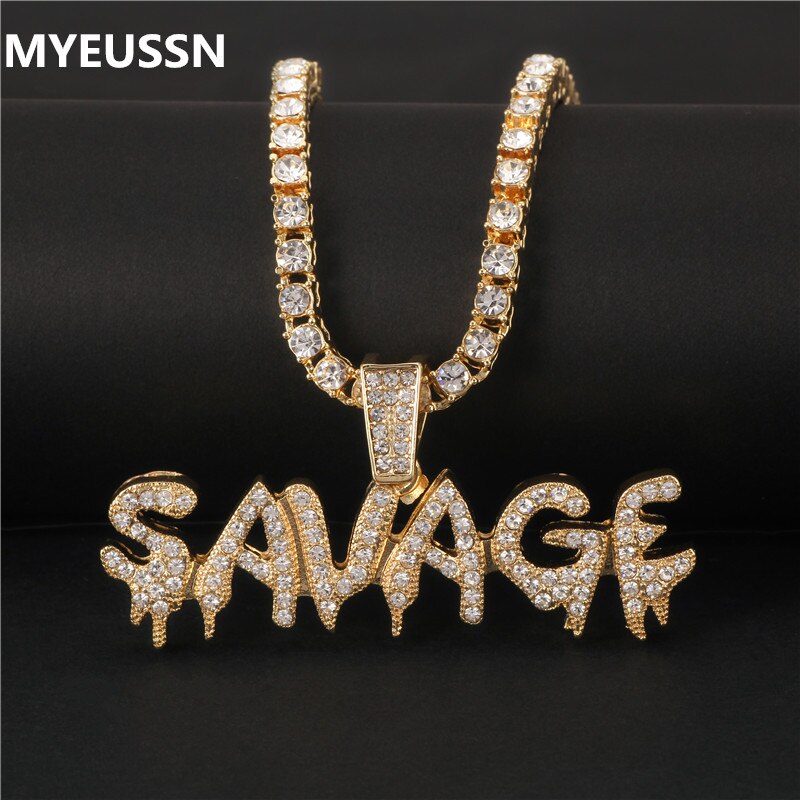 Bling Bling Savage Letter Necklace & Pendant Shiny Ice Out Link Chain