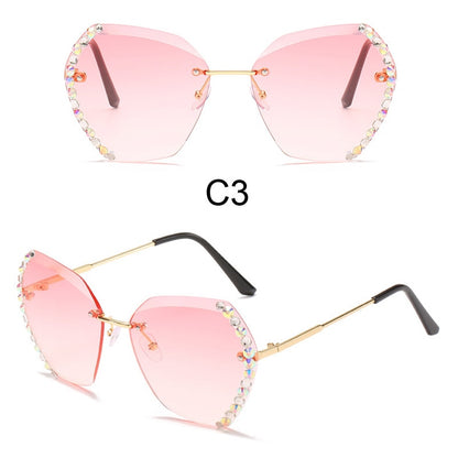Crystal Diamond Rimless Sunglasses Clear Gradient