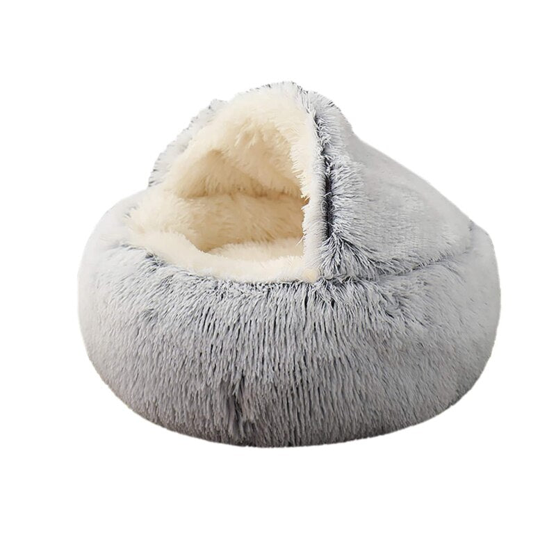 2 In 1 Pet Bed House Long Plush Bed Donut Cave