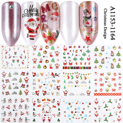 Beauty 12pieces Cute Christmas Nail Stickers Cartoon Animal Design