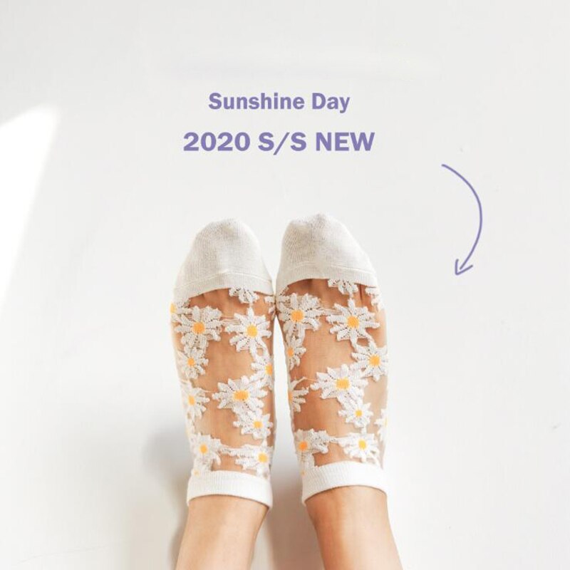 Korea Daisy Socks Women Transparent Thin Chiffon Socks