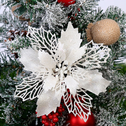 Glitter Artificial Christmas Flowers Tree Decorations