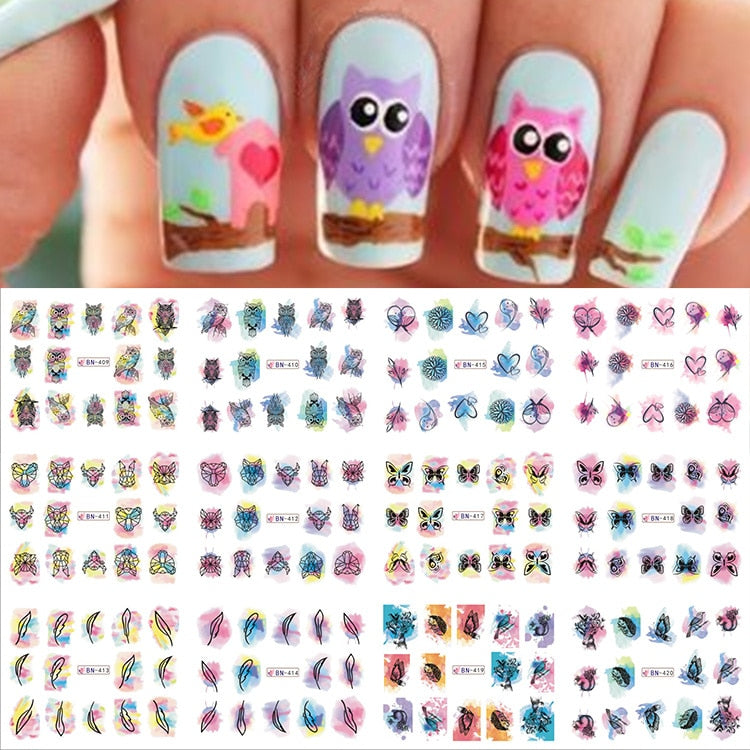 Beauty 12pieces Cute Christmas Nail Stickers Cartoon Animal Design