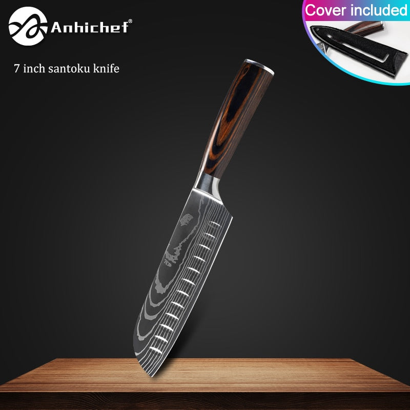 Kitchen Knives Stainless Steel Laser Damascus Knife