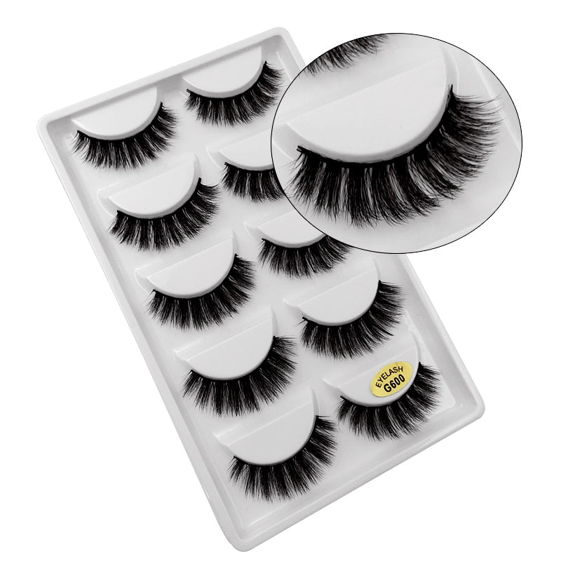 Beauty 5 pairs  Real Fake Mink Eyelashes 3D Natural