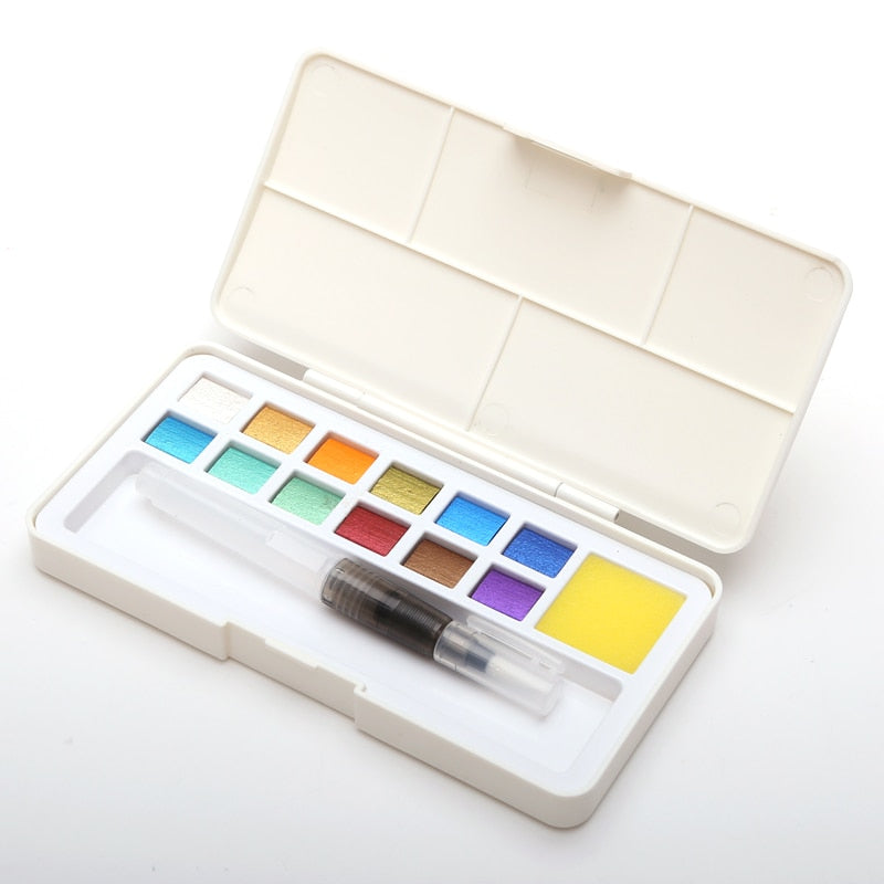 Watercolor Paints Metallic Solid Colors Metal Case