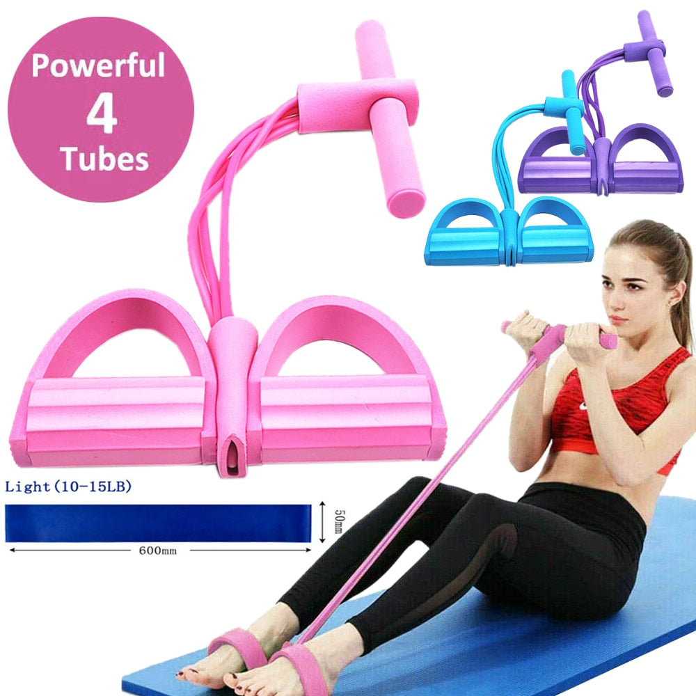 4 Resistanc Elastic Pull Ropes Exerciser Rower Belly Resistance Band