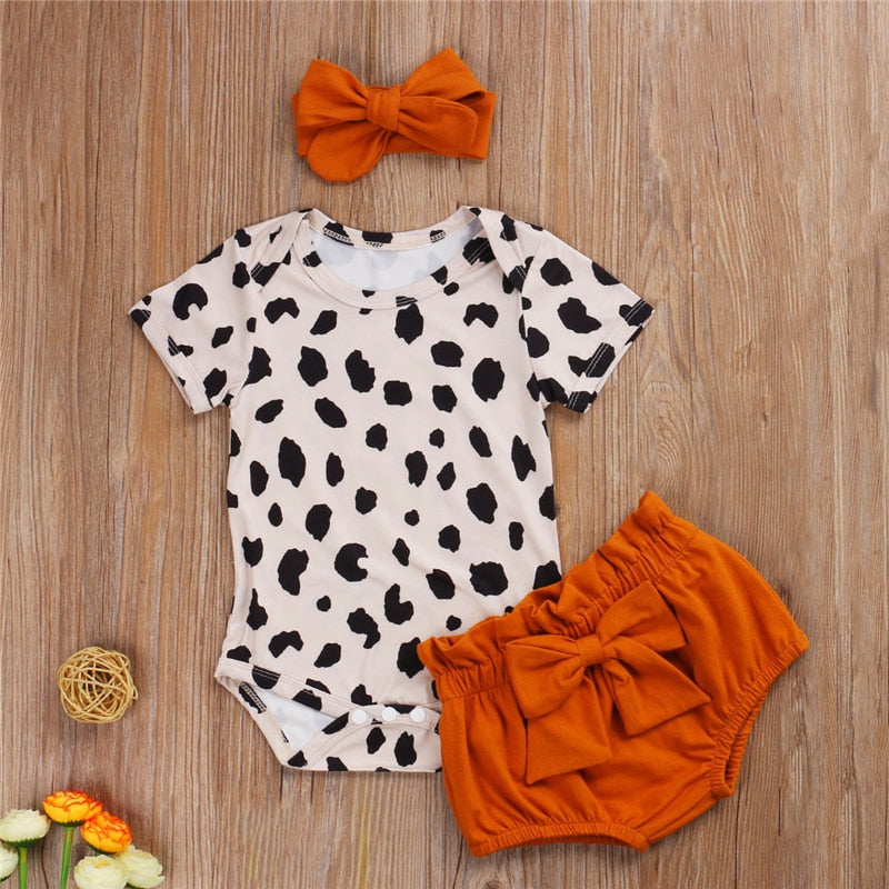 Leopard Print Short Sleeve Romper Tops Bow