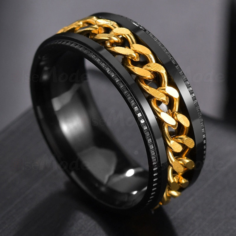 Cool Stainless Steel Rotatable Men Couple Ring