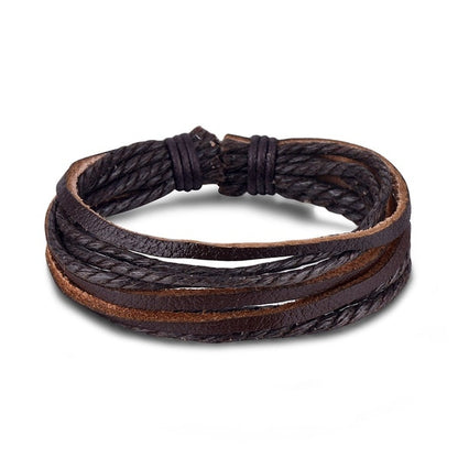Vintage Black Bead Bracelets Hollow Triangle Leather  Bangles