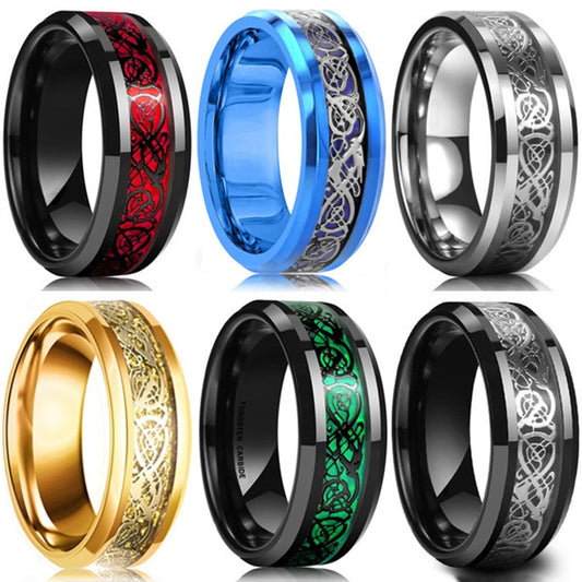 8 Colors 8mm Men's Stainless Steel Dragon Ring