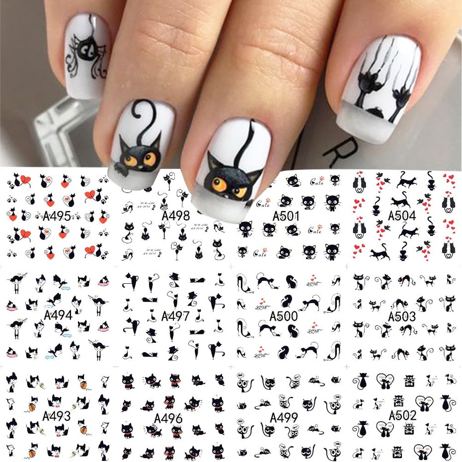 Beauty 12pieces Cute Christmas Nail Stickers Cartoon Animal Design