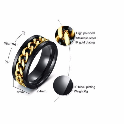 8mm Spinner Ring For Men Stainless Steel Cuba Chain