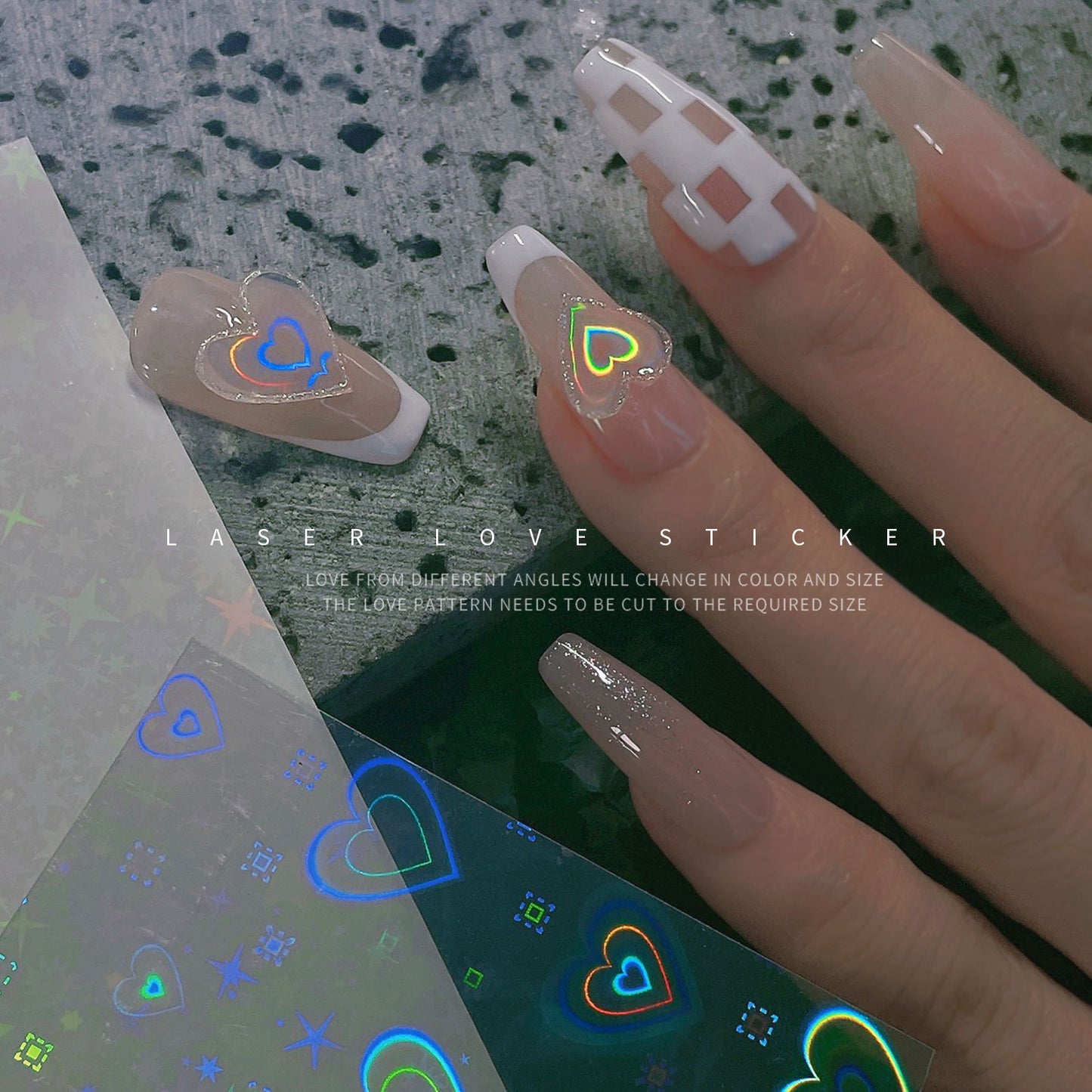 Beauty 2pieces Aurora Laser Heart Nail Art Sticker