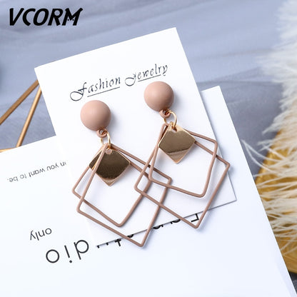 New Korean Acrylic Earrings For Women Statement Vintage Geometric Gold Dangle
