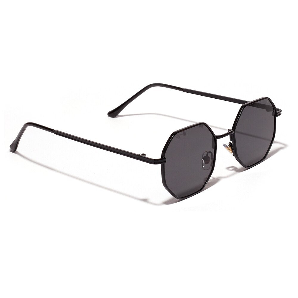 Kachawoo octagon sunglasses women gold black brown small sun glasses
