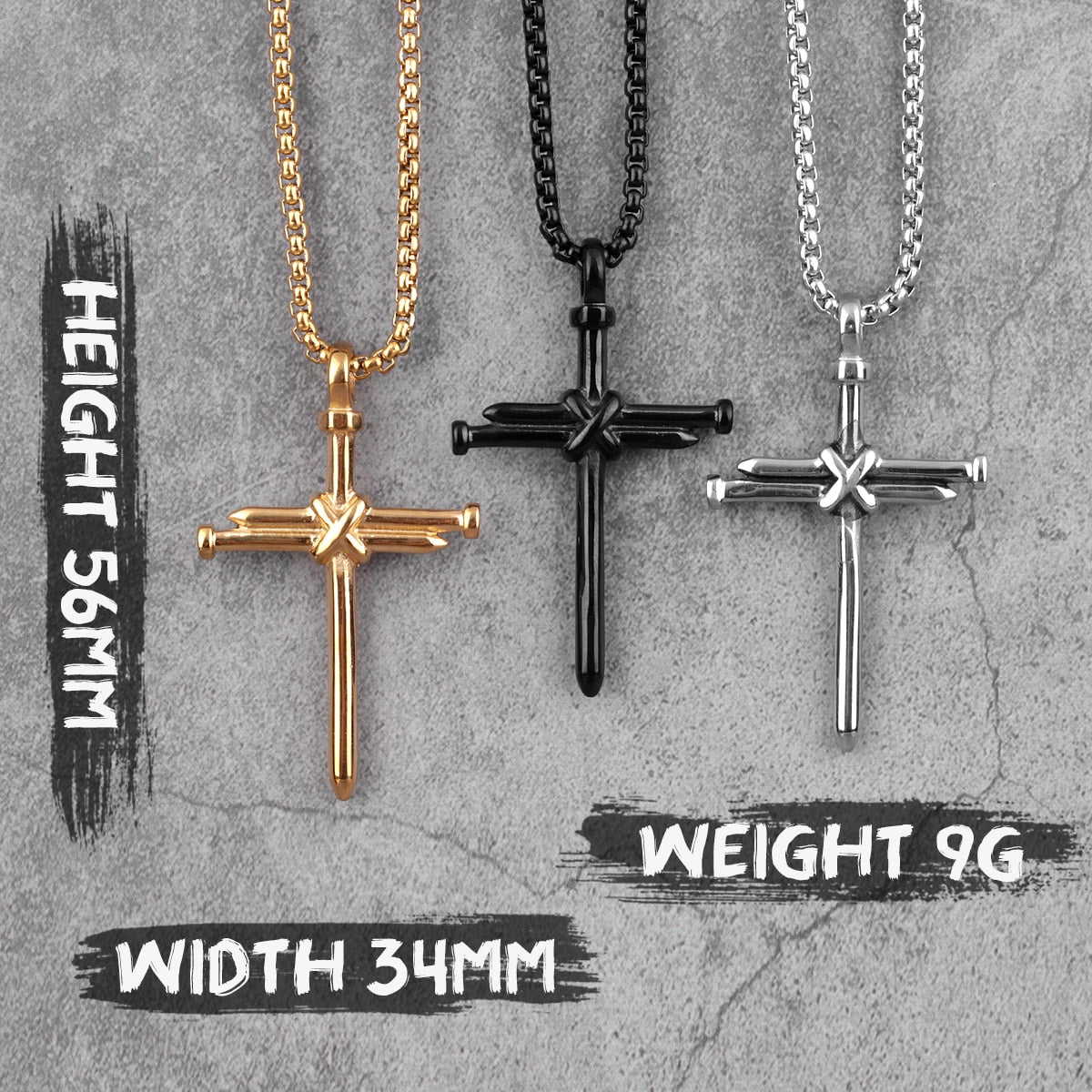 Stainless Steel Black Gold Cross Nails Men Necklaces