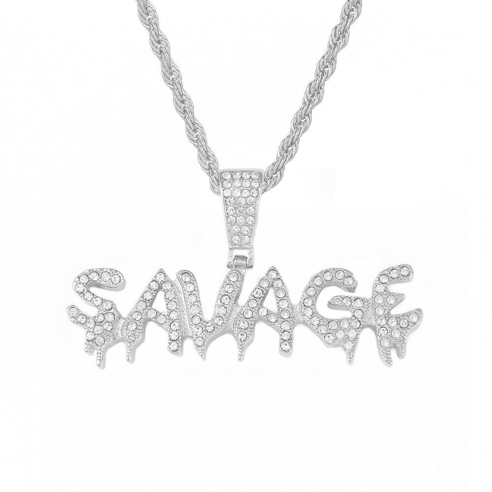 Bling Bling Savage Letter Necklace & Pendant Shiny Ice Out Link Chain