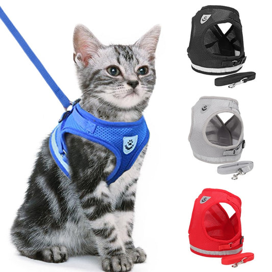Cat Dog Adjustable Harness Vest Walking Lead Leash