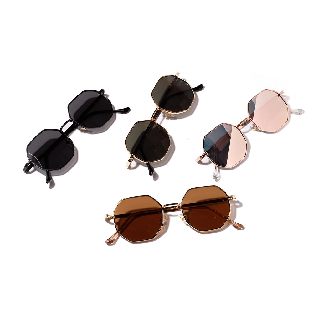 Kachawoo octagon sunglasses women gold black brown small sun glasses