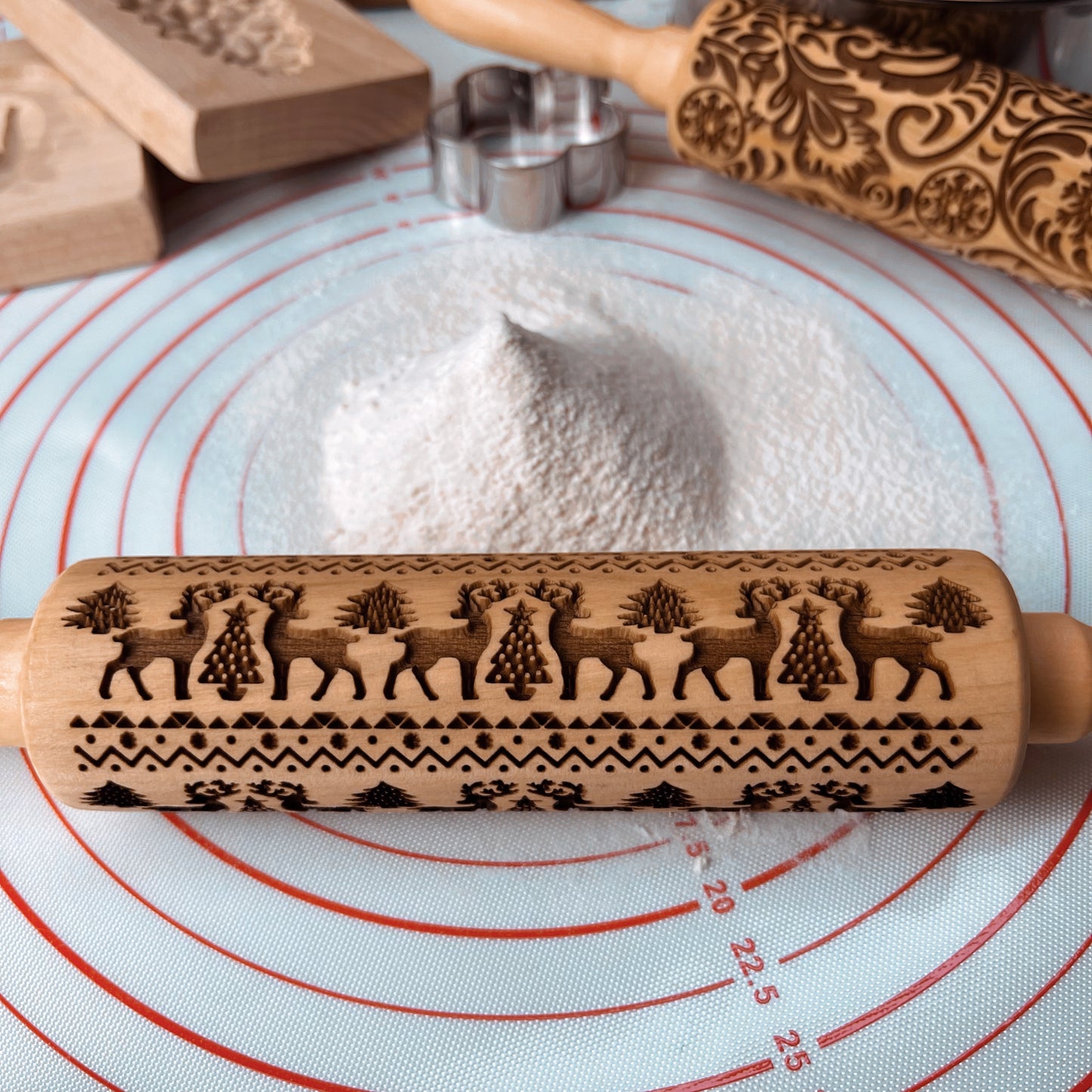 Christmas Rolling Pins Rock Snowflake Elk Wooden Rolling