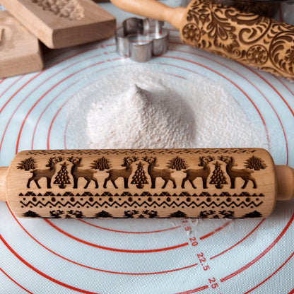 Christmas Rolling Pins Rock Snowflake Elk Wooden Rolling