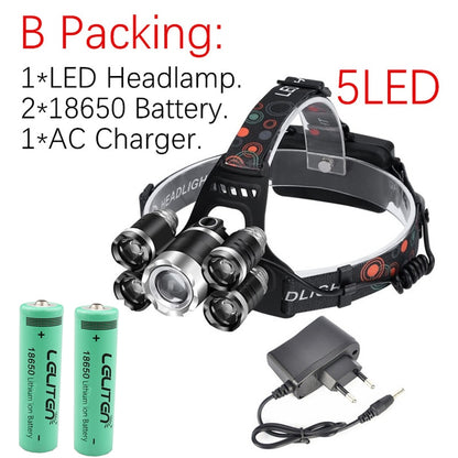 Rechargeable zoom led headlamp Fishing headlight Torch