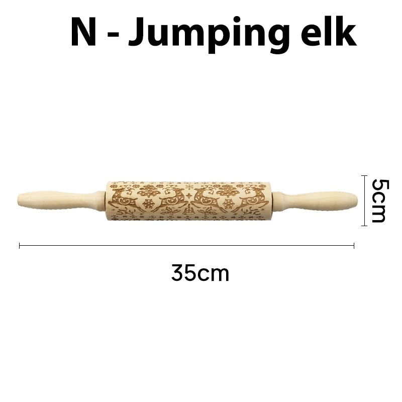 Christmas Rolling Pins Rock Snowflake Elk Wooden Rolling