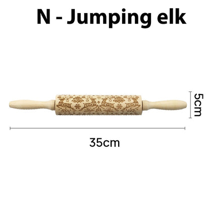 Christmas Rolling Pins Rock Snowflake Elk Wooden Rolling