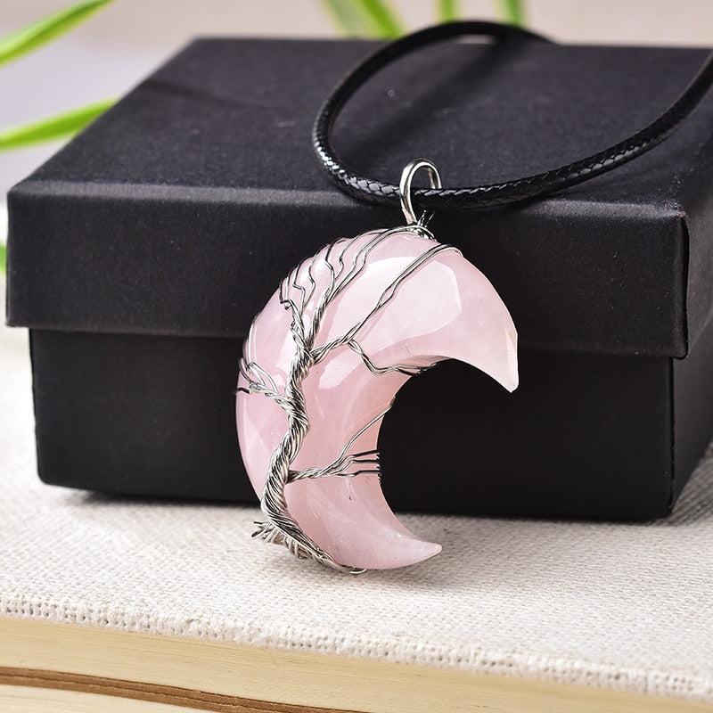 1 Piece Natural Crystal Pendant Tree Of Life Moon Shape