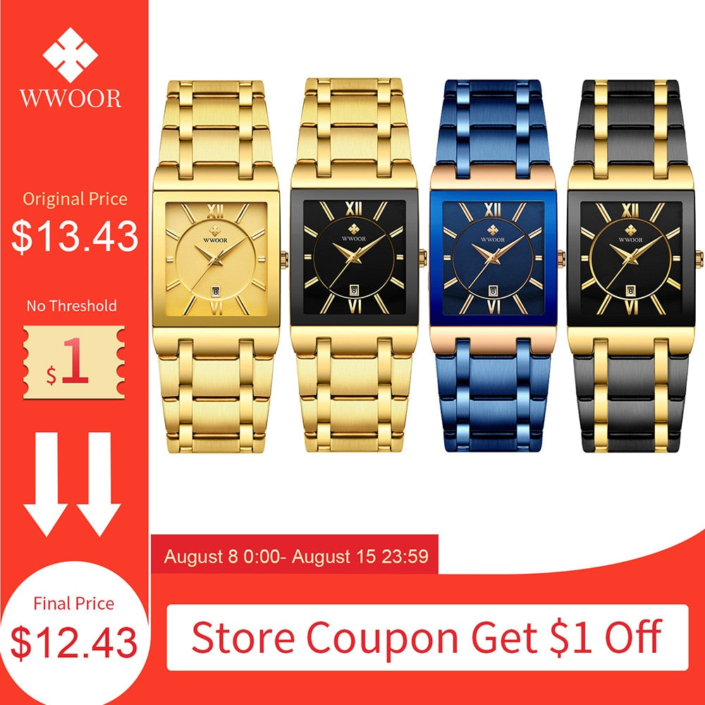 Gold Watch Men Square Mens Watches