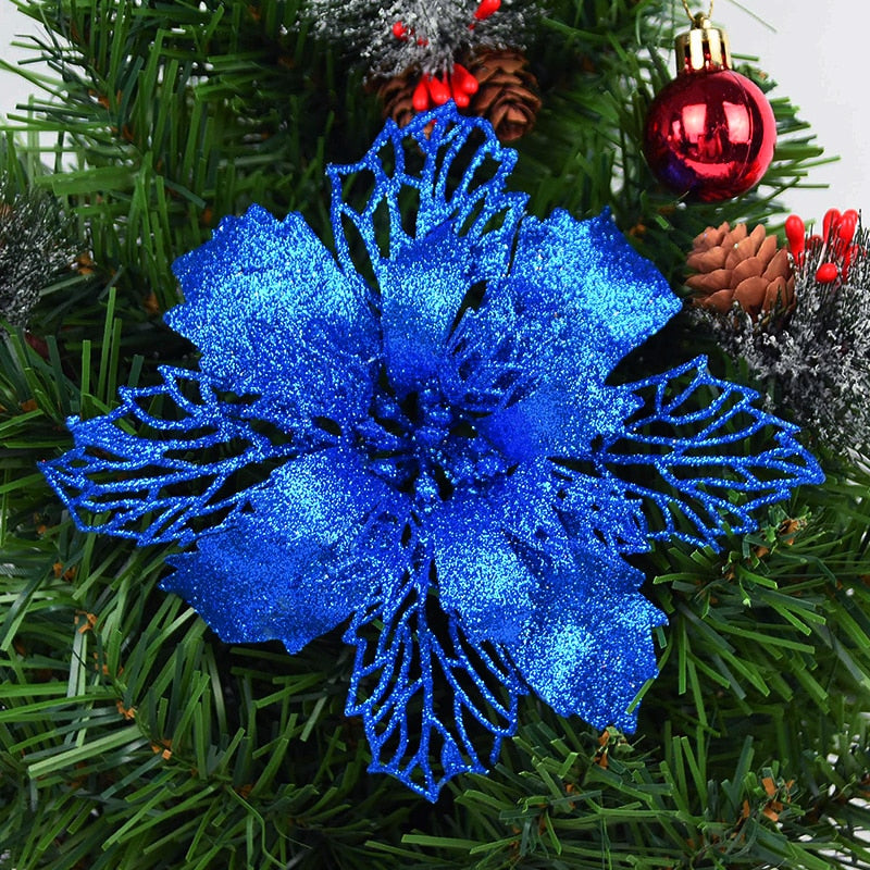 Glitter Artificial Christmas Flowers Tree Decorations