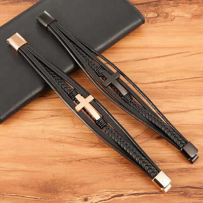 Luxury Multicolor Cross Design Classic  Leather Bracelet