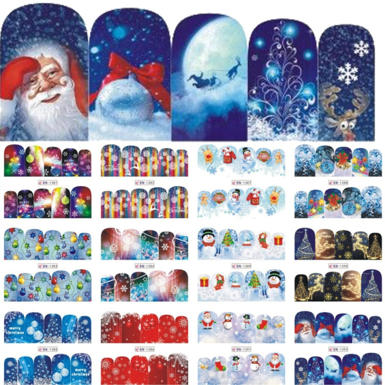 Beauty 12pieces Cute Christmas Nail Stickers Cartoon Animal Design