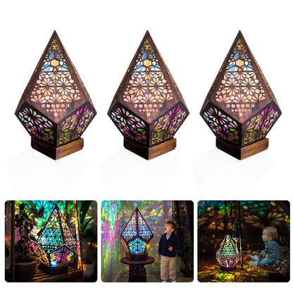 Wooden Hollow LED Projection Night Lamp Bohemian