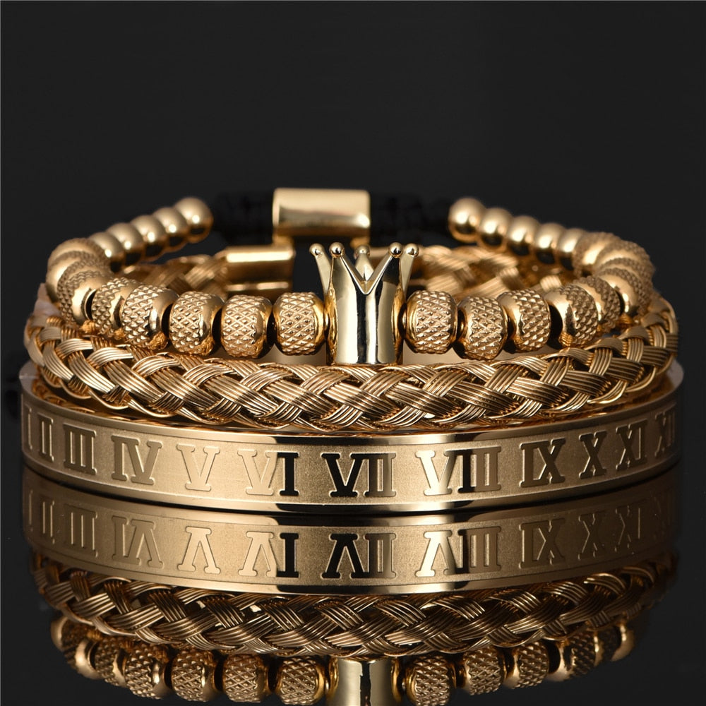 Roman Royal Crown Charm Bracelet Men Stainless Steel Geometry Pulseiras