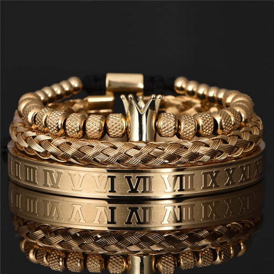 Roman Royal Crown Charm Bracelet Men Stainless Steel Geometry Pulseiras