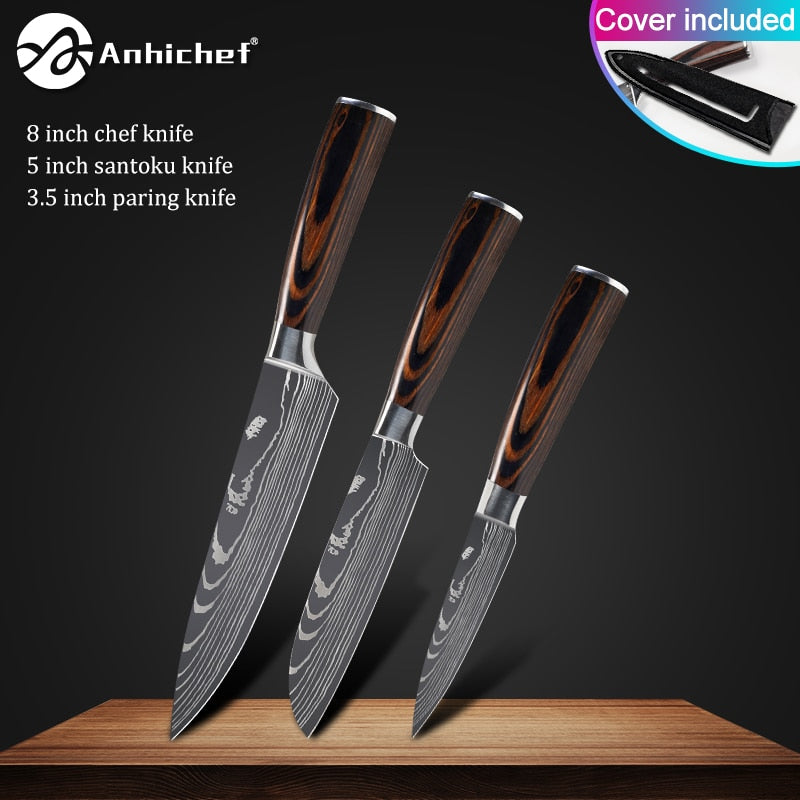 Kitchen Knives Stainless Steel Laser Damascus Knife