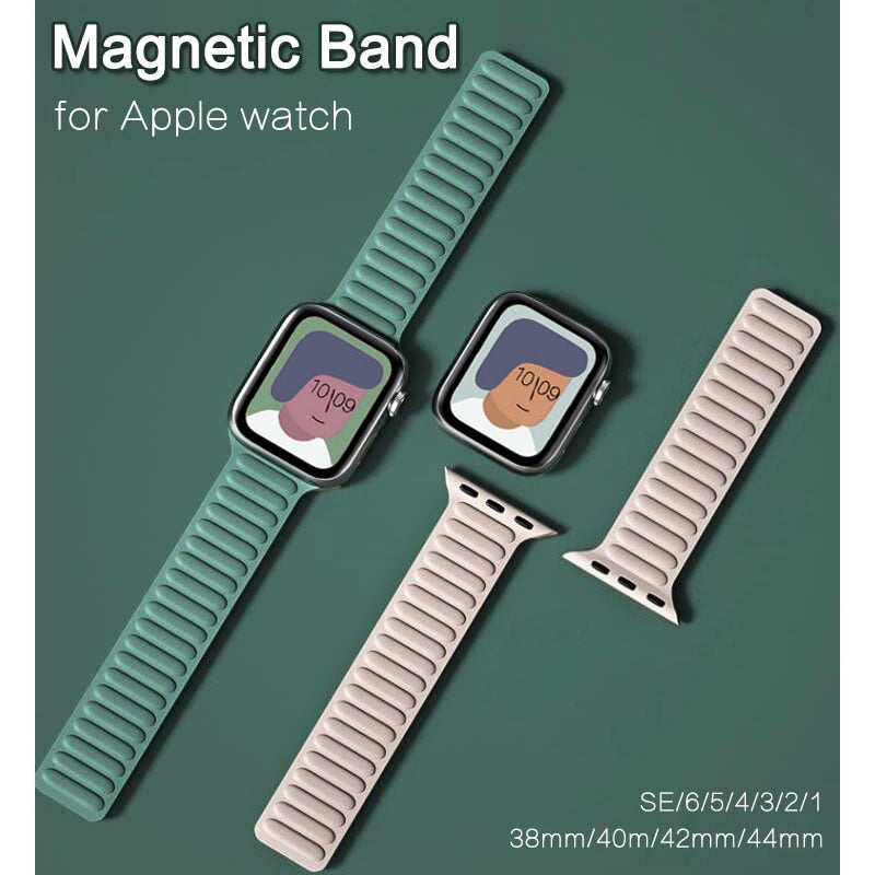 Silicone link loop Magnetic strap For apple watch band